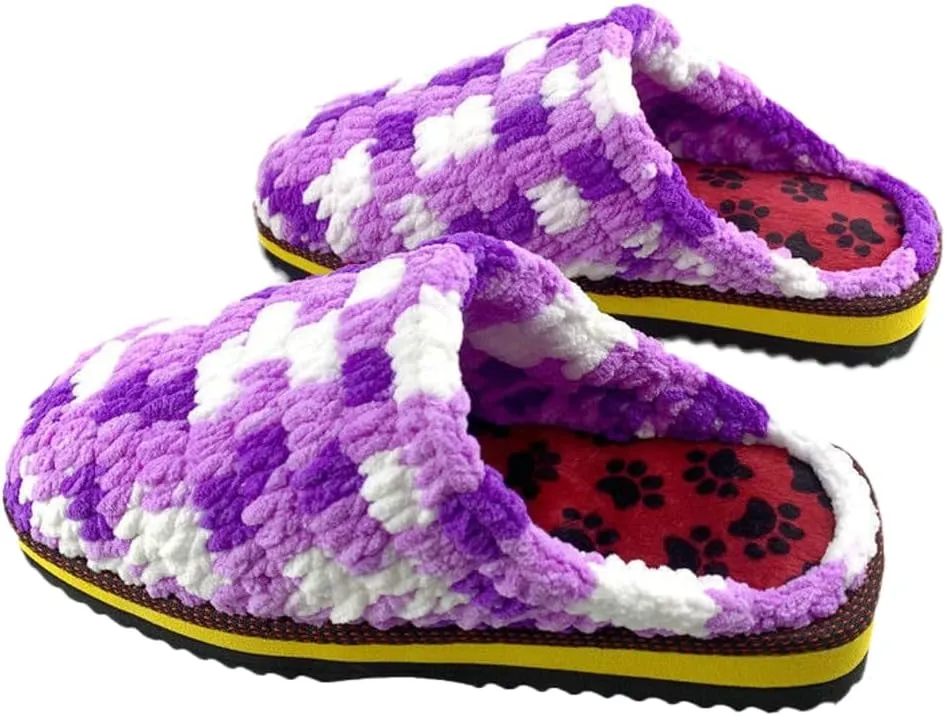 Pocadri Womens Men Woven Winter Warm Slippers Slides Handmade Crochet Memory Foam Slipper Cozy Non-Slip House Shoes Indoor Outdoor