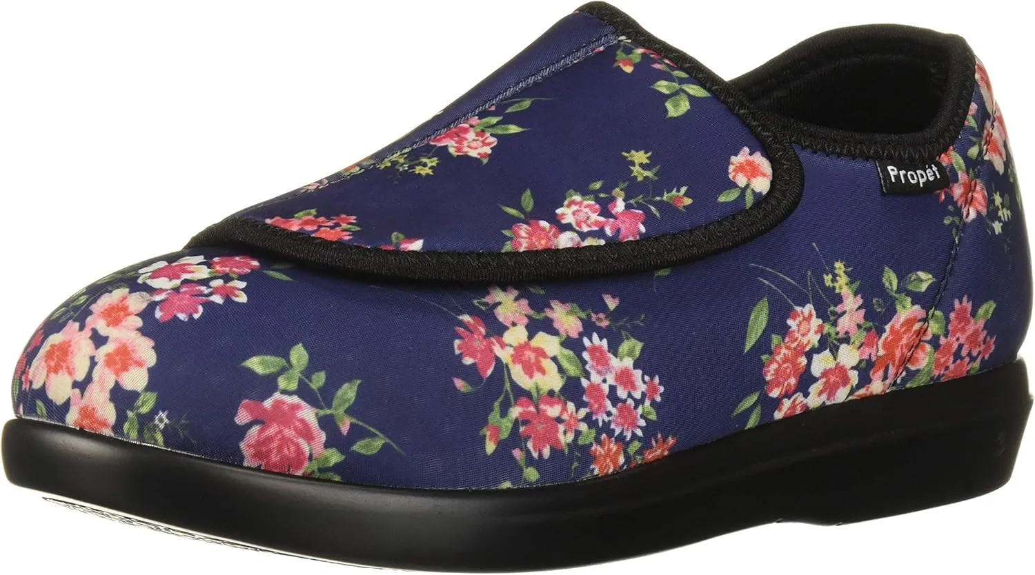 Propét Women's Cush 'N Foot Slipper, Navy Blossom, 12 Medium