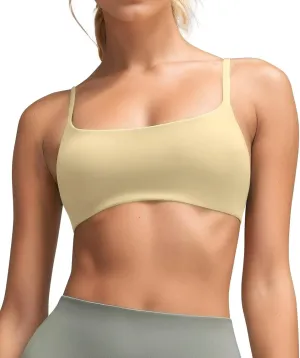 QUEENIEKE Womens Spaghetti Strap Sports Bras for Women Padded Yoga Bra Workout Wireless Crop Comfy Athletic Tops