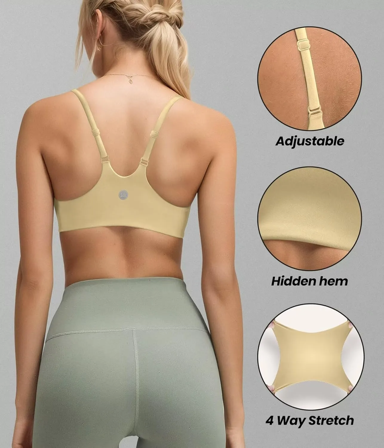 QUEENIEKE Womens Spaghetti Strap Sports Bras for Women Padded Yoga Bra Workout Wireless Crop Comfy Athletic Tops