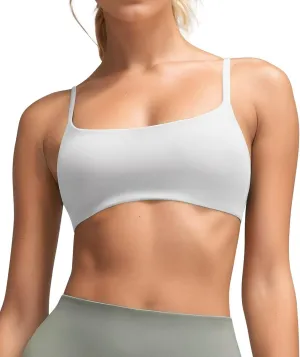 QUEENIEKE Womens Spaghetti Strap Sports Bras for Women Padded Yoga Bra Workout Wireless Crop Comfy Athletic Tops