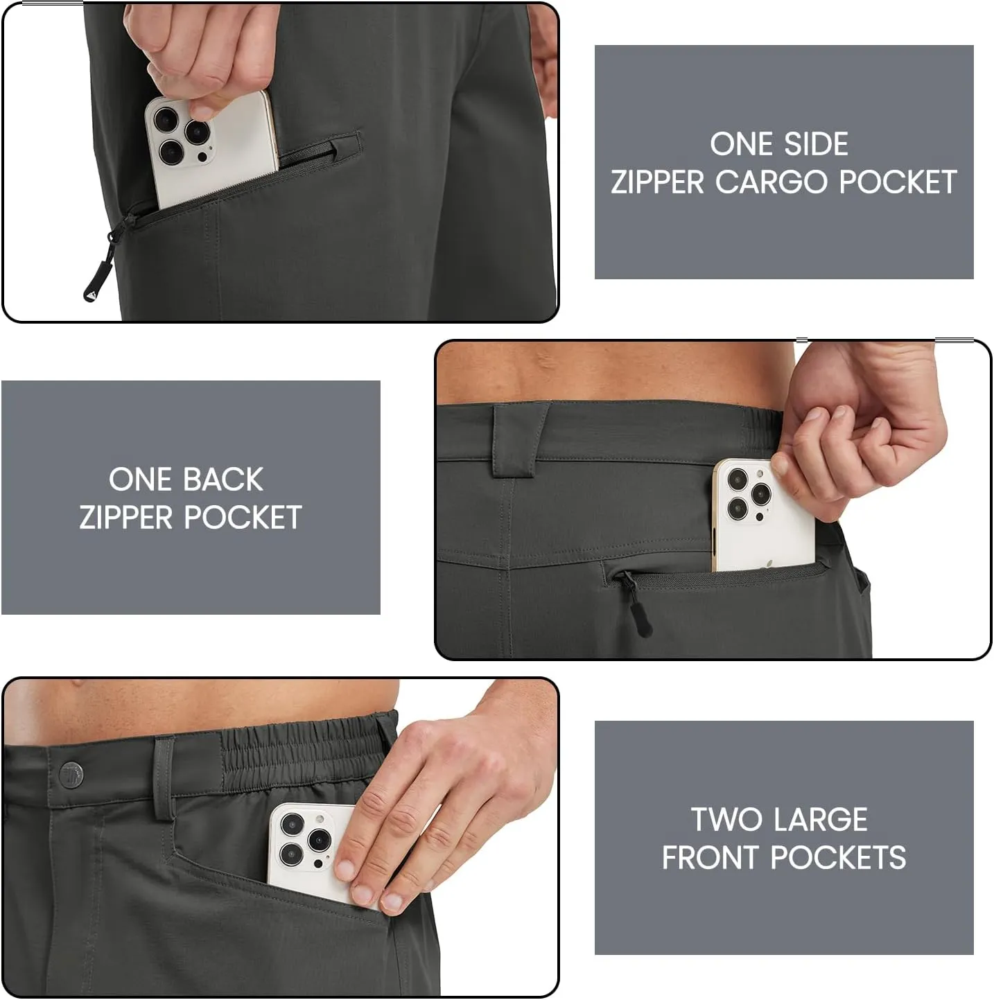 Rdruko Men's 9” Golf Shorts Stretch 4 Pockets Dress Shorts Elastic Waist Casual Flat Front Quick Dri Work Hiking Zip Cargo