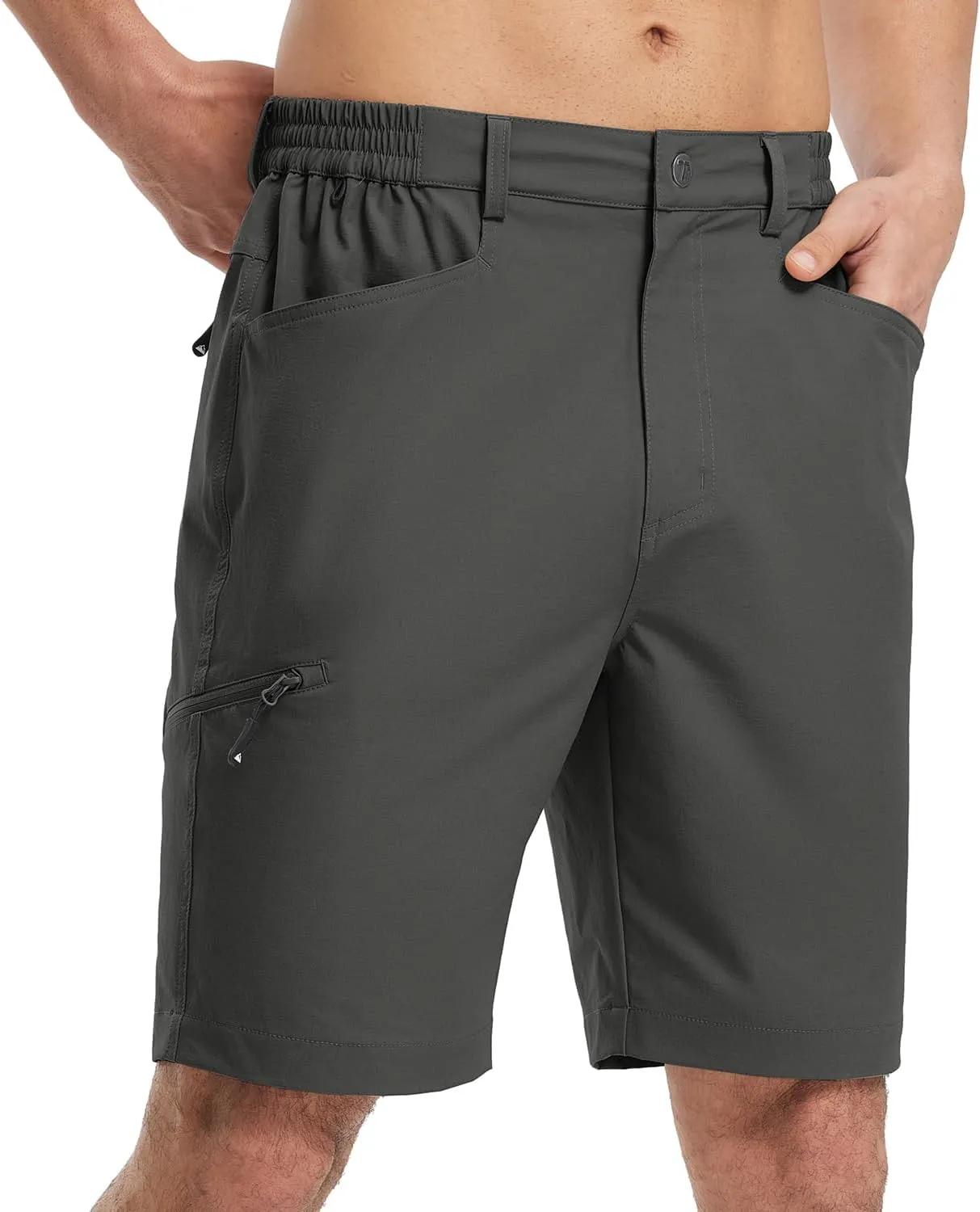 Rdruko Men's 9” Golf Shorts Stretch 4 Pockets Dress Shorts Elastic Waist Casual Flat Front Quick Dri Work Hiking Zip Cargo