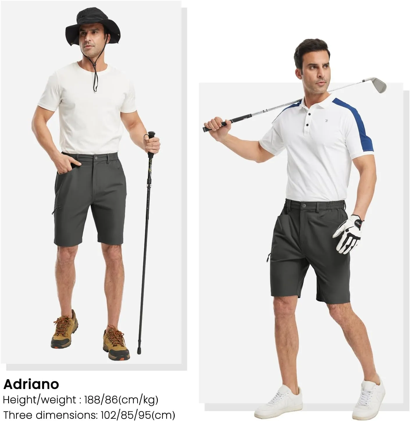 Rdruko Men's 9” Golf Shorts Stretch 4 Pockets Dress Shorts Elastic Waist Casual Flat Front Quick Dri Work Hiking Zip Cargo