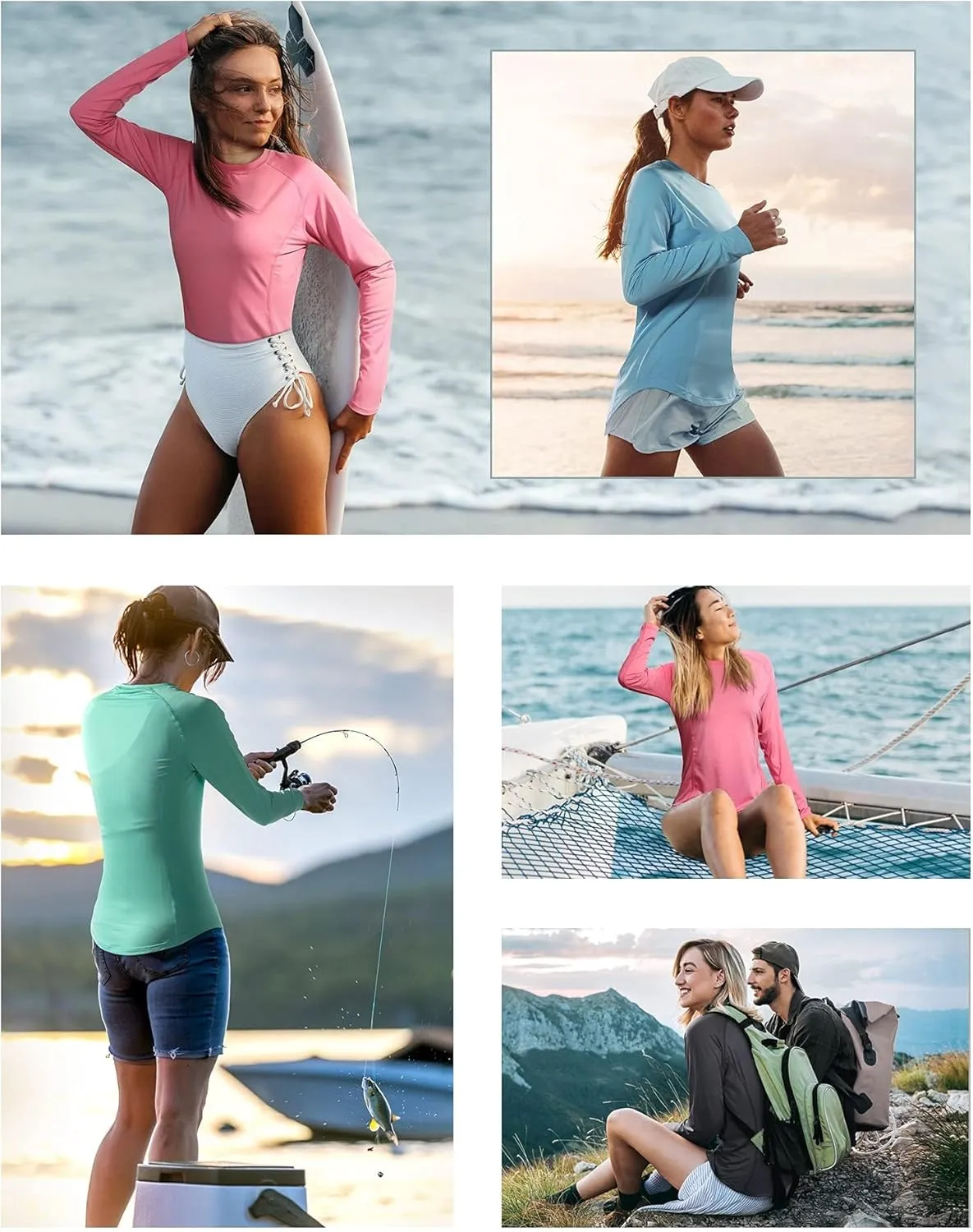 Roadbox Women's Long Sleeve UV Sun Shirts UPF 50  Workout Swim Rash Guard Tops