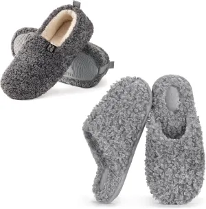 RockDove Set of 2 Pairs - Women's Size 8, Faux Shearling Closed Back Slipper (Cool Grey) Twirl Fleece Fuzzy House Scuff Slipper (Ash Grey)
