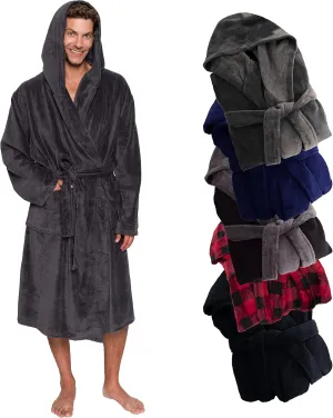 Ross Michaels Mens Robe Hooded Wrap Style - Mid Length Plush Fleece Bathrobe