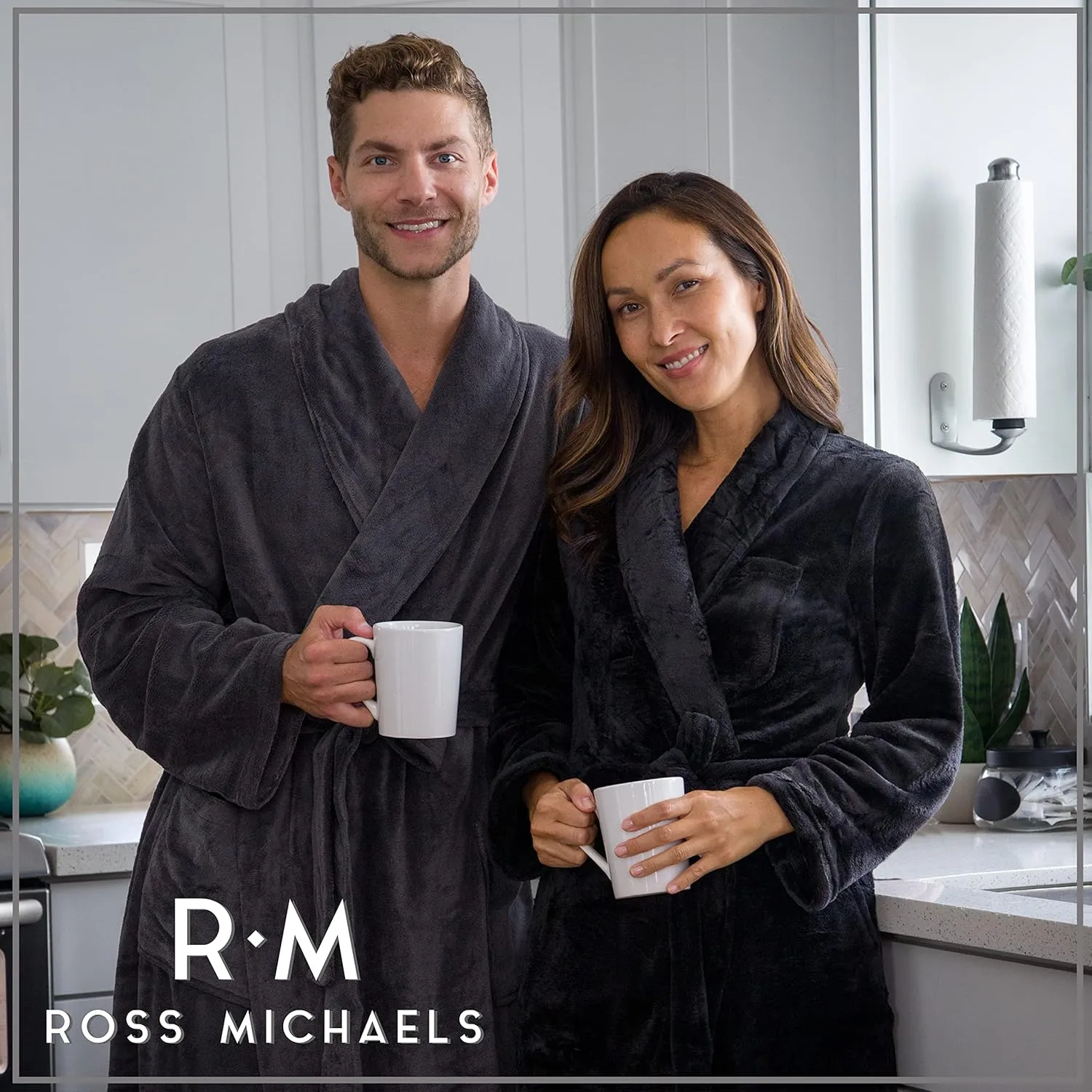 Ross Michaels Mens Robe Hooded Wrap Style - Mid Length Plush Fleece Bathrobe