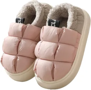 Rungion Furry Puffer Slippers for Women Men Warm Plush Lining House Slippers Comfy Wrap Heel Indoor Sandals Winter Outdoor
