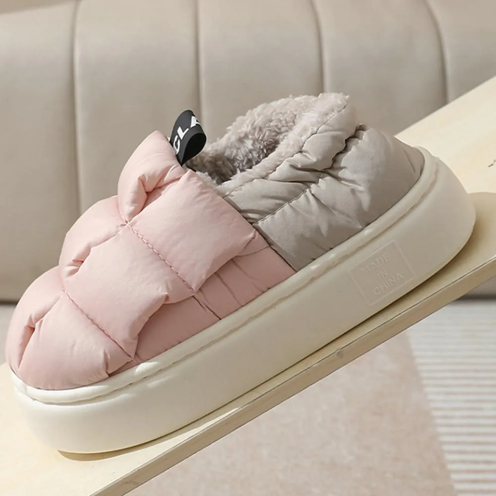 Rungion Furry Puffer Slippers for Women Men Warm Plush Lining House Slippers Comfy Wrap Heel Indoor Sandals Winter Outdoor