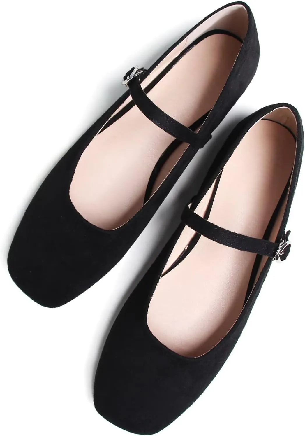 SAILING LU Women's Mary Jane Ballet Flats Square Toe Flat Shoes Suede Dress Shoes Comfortable Wear to Work Slip On Moccasins