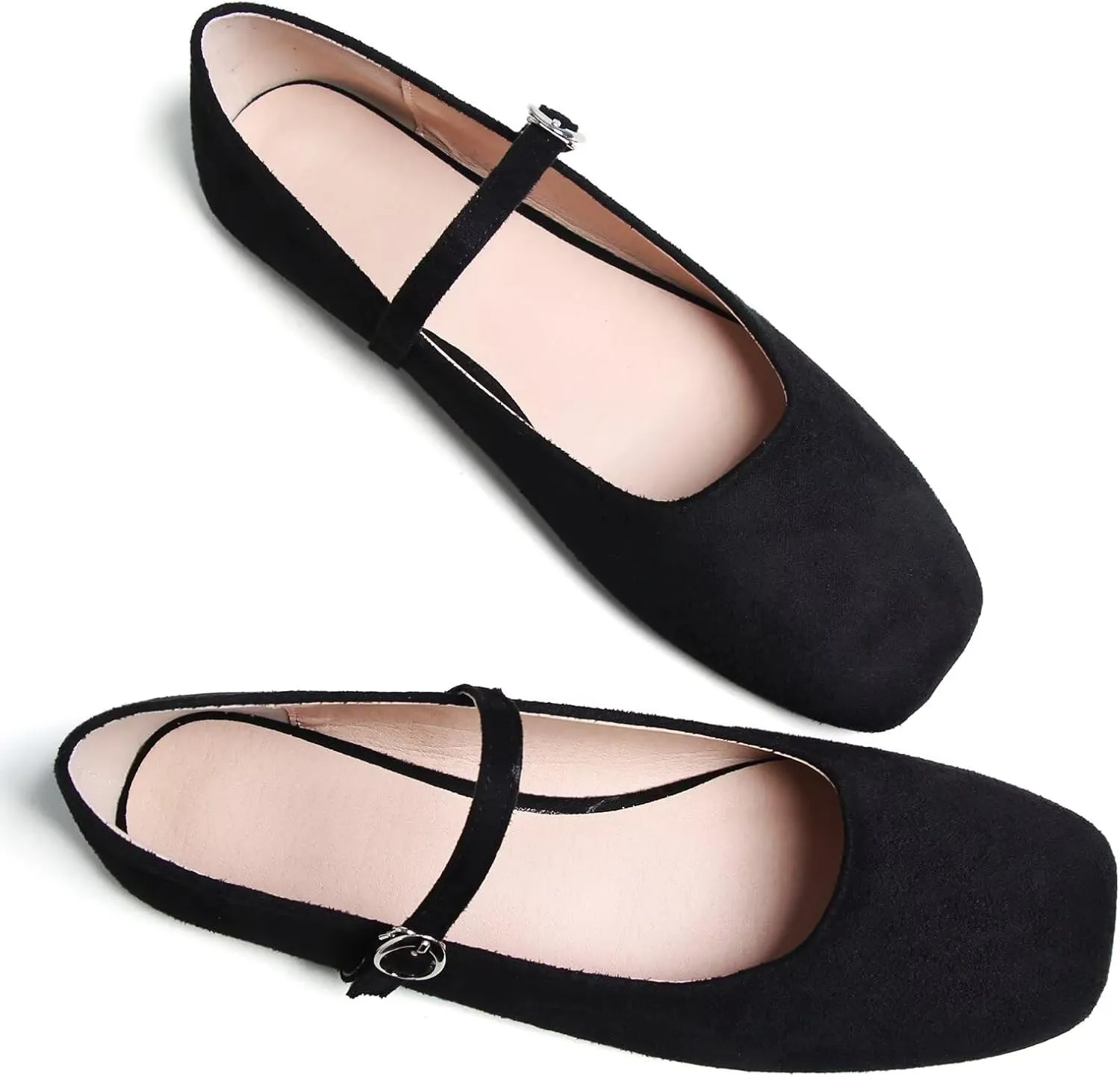 SAILING LU Women's Mary Jane Ballet Flats Square Toe Flat Shoes Suede Dress Shoes Comfortable Wear to Work Slip On Moccasins