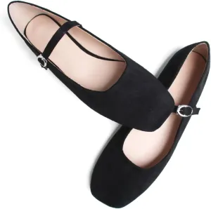 SAILING LU Women's Mary Jane Ballet Flats Square Toe Flat Shoes Suede Dress Shoes Comfortable Wear to Work Slip On Moccasins