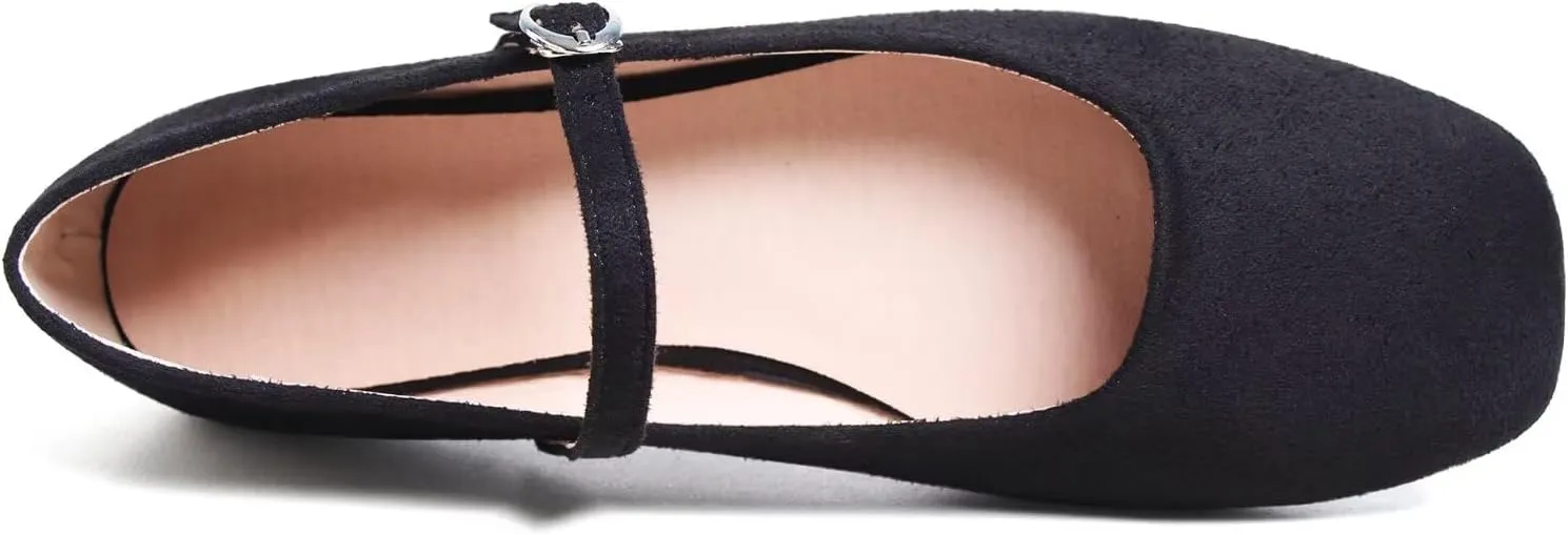 SAILING LU Women's Mary Jane Ballet Flats Square Toe Flat Shoes Suede Dress Shoes Comfortable Wear to Work Slip On Moccasins