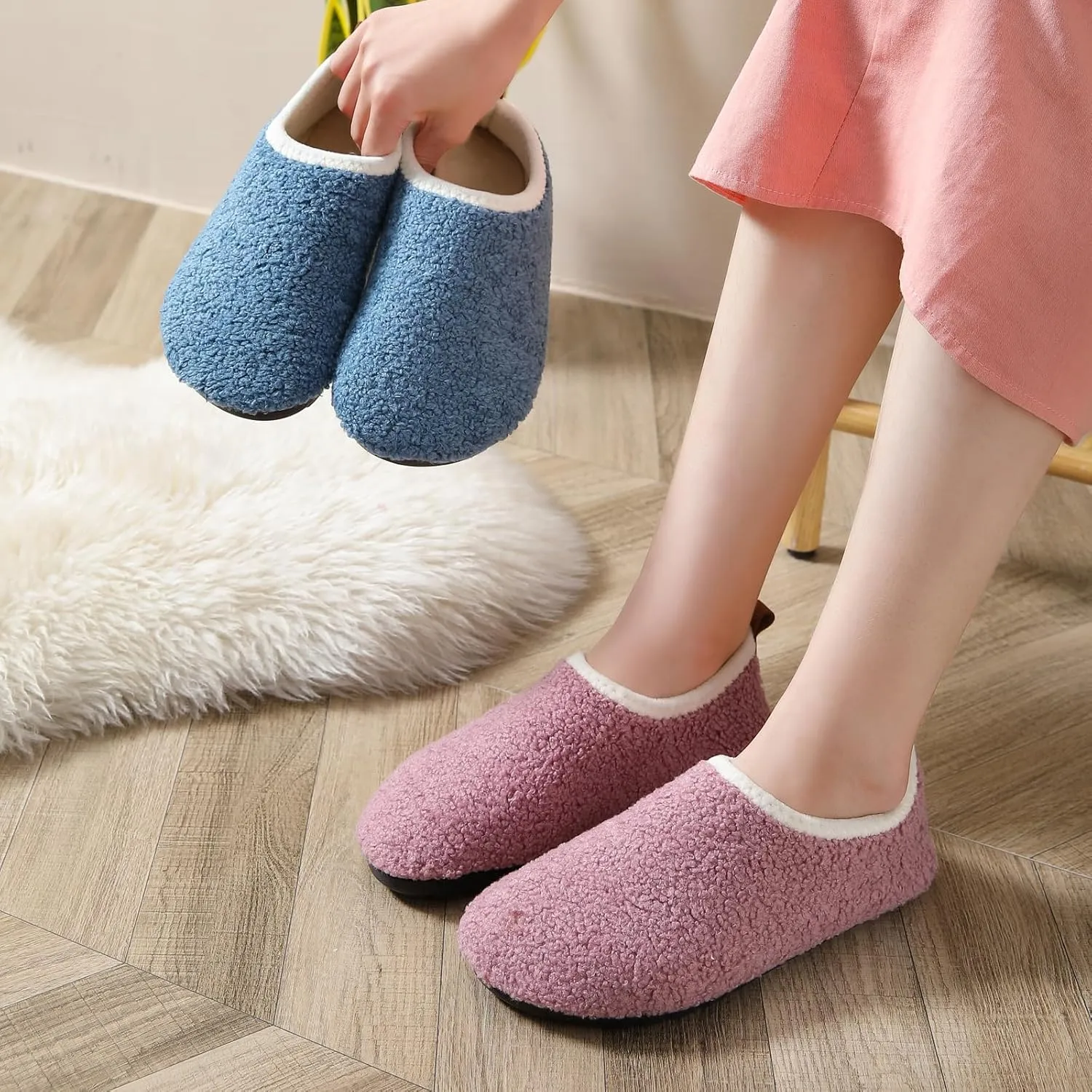 sazujinwu Women's House Shoes Fuzzy Fur Slippers Casual Non Slip Men's Barefoot Slipper Socks Warm Closed Lightweight and Breathable Indoor Outdoor Shoes
