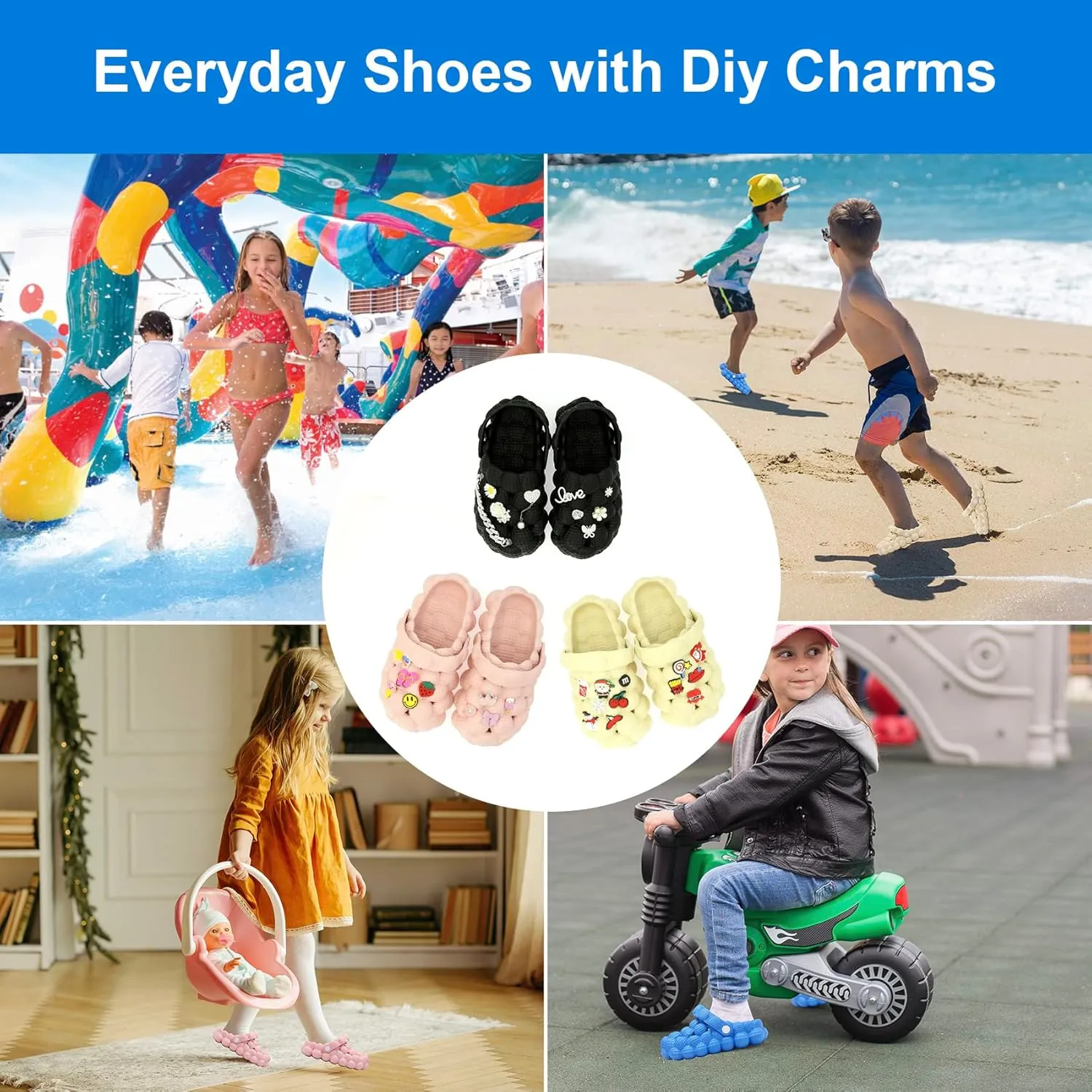 Scecocrs Bubble Slides for Adult and Kids, Boys Girls Men Women Garden Clogs Shoes, Cushioned Massage Golf Ball Slides Platform Comfortable Bubble Slipper Sandal