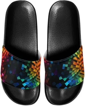 Semioury Tulip Home Slippers for Women Monet Thick Cushioned Sole Shower Bathroom Sandals Tie-Dye Cozy Indoor Outdoor Slipper