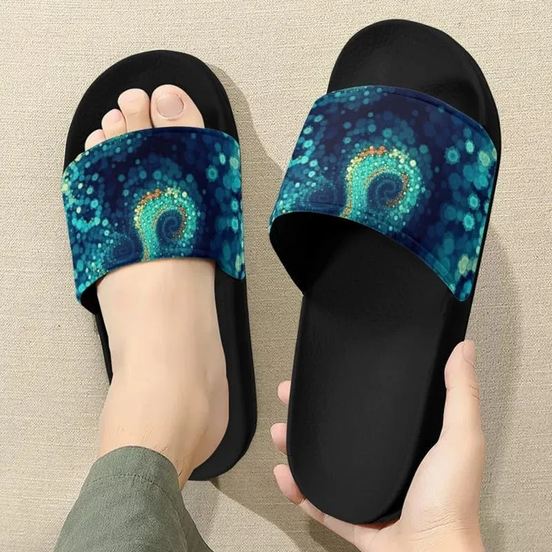 Semioury Tulip Home Slippers for Women Monet Thick Cushioned Sole Shower Bathroom Sandals Tie-Dye Cozy Indoor Outdoor Slipper