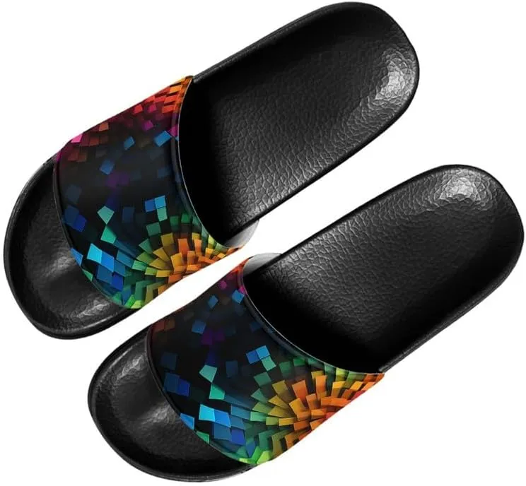 Semioury Tulip Home Slippers for Women Monet Thick Cushioned Sole Shower Bathroom Sandals Tie-Dye Cozy Indoor Outdoor Slipper