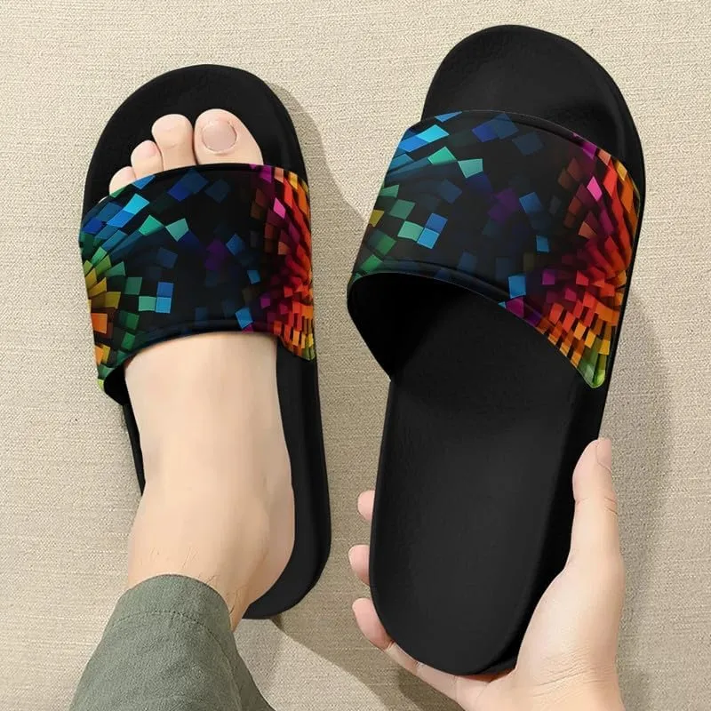 Semioury Tulip Home Slippers for Women Monet Thick Cushioned Sole Shower Bathroom Sandals Tie-Dye Cozy Indoor Outdoor Slipper