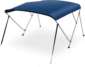 SereneLife 3 Bow Bimini Top Boat Cover – 72'' x 54-60'' x 46'', Durable 1" Aluminum Frame, Waterproof & UV-Resistant, Easy Install with Front Straps, Rear Support Arms & Free Storage Boot (Blue)