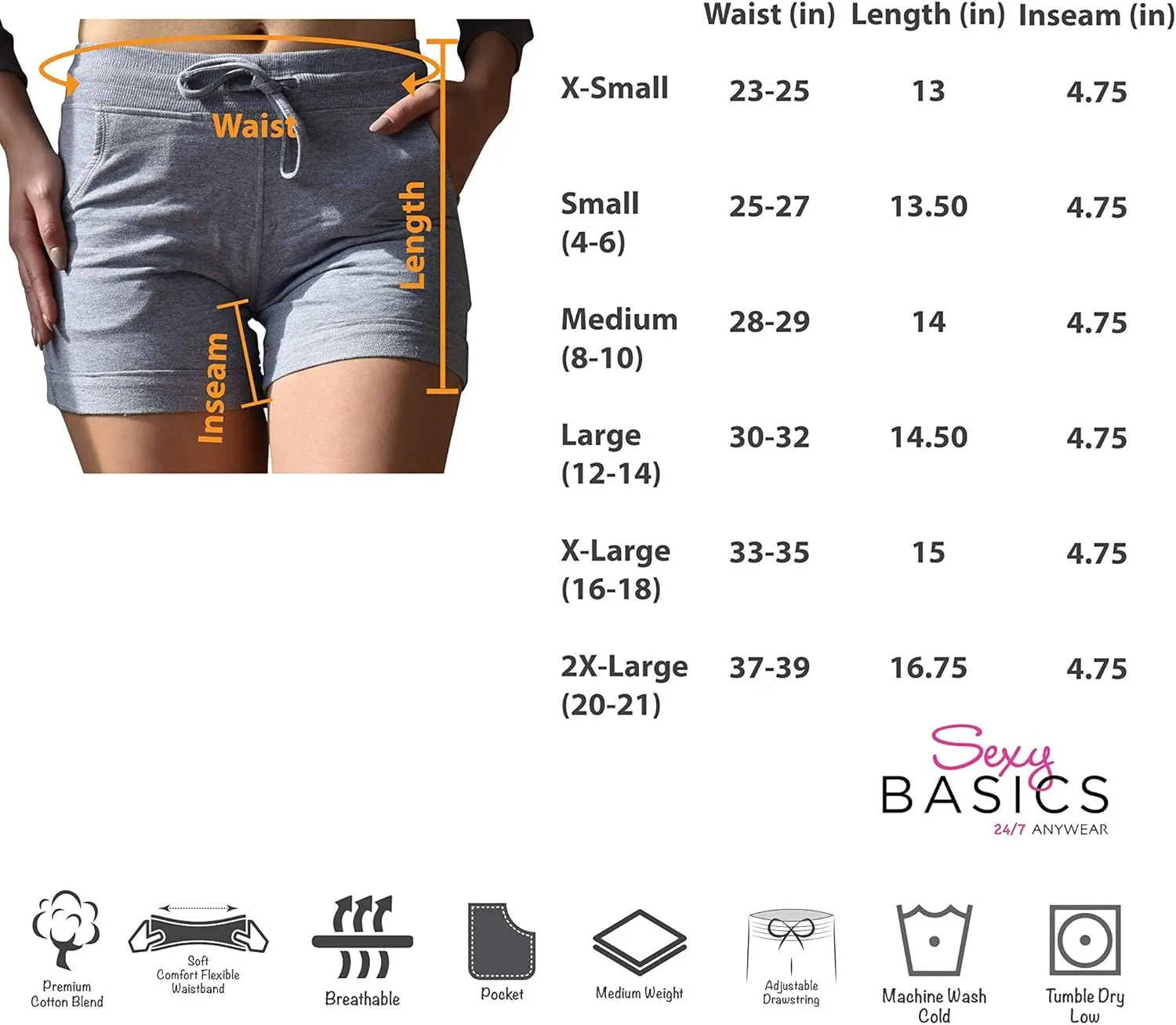 Sexy Basics Women's 3 Pack Active Wear Lounge Yoga Gym Casual Sport Shorts