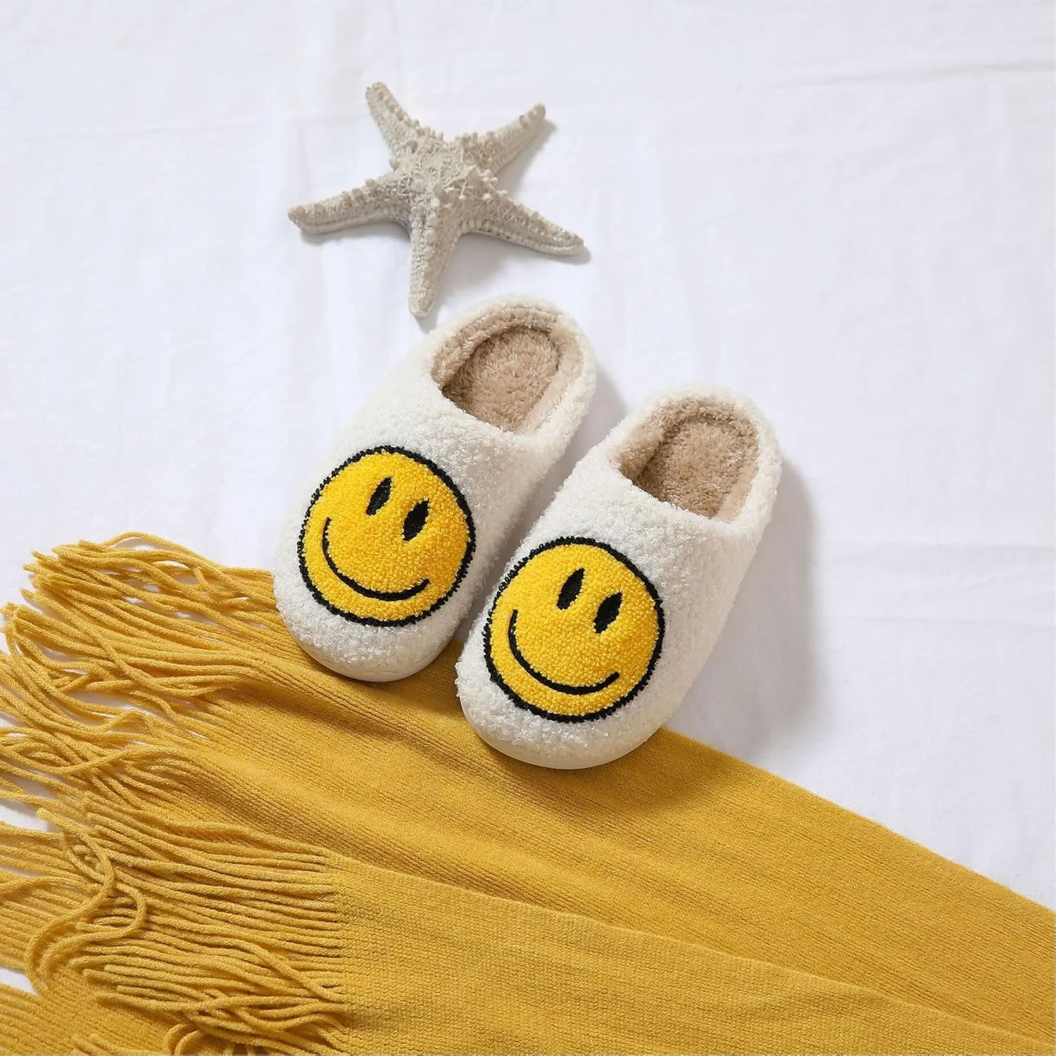 Sharllen Kids Happy Face Fuzzy Cozy Non-Slip Toddler Girls Boys Slide Slippers Plush Cute Warm Soft Socks Shoes for Little Big Kids Winter Indoor Outdoor