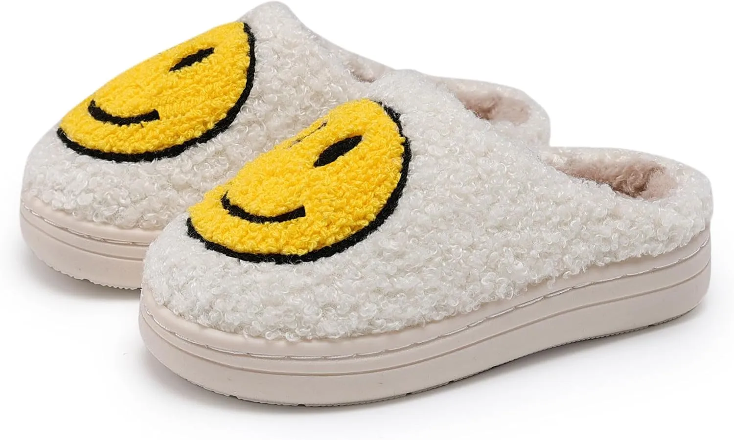 Sharllen Kids Happy Face Fuzzy Cozy Non-Slip Toddler Girls Boys Slide Slippers Plush Cute Warm Soft Socks Shoes for Little Big Kids Winter Indoor Outdoor