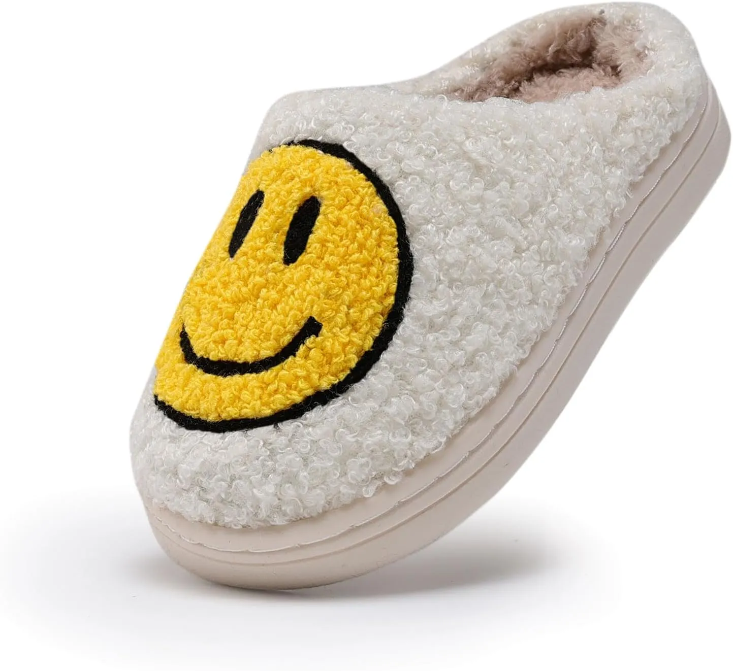 Sharllen Kids Happy Face Fuzzy Cozy Non-Slip Toddler Girls Boys Slide Slippers Plush Cute Warm Soft Socks Shoes for Little Big Kids Winter Indoor Outdoor