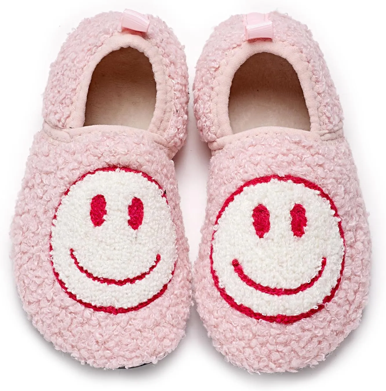 sharllen Smile Face Slippers Kids Girls Boys Plush Cute Warm Soft Happy Face Socks Slippers Shoes Fuzzy Cozy Non-Slip Toddler Slide Slippers for Little Big Kids Winter Indoor Outdoor