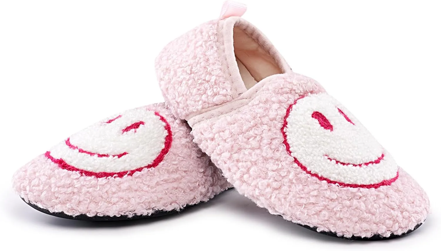 sharllen Smile Face Slippers Kids Girls Boys Plush Cute Warm Soft Happy Face Socks Slippers Shoes Fuzzy Cozy Non-Slip Toddler Slide Slippers for Little Big Kids Winter Indoor Outdoor