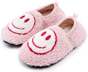 sharllen Smile Face Slippers Kids Girls Boys Plush Cute Warm Soft Happy Face Socks Slippers Shoes Fuzzy Cozy Non-Slip Toddler Slide Slippers for Little Big Kids Winter Indoor Outdoor