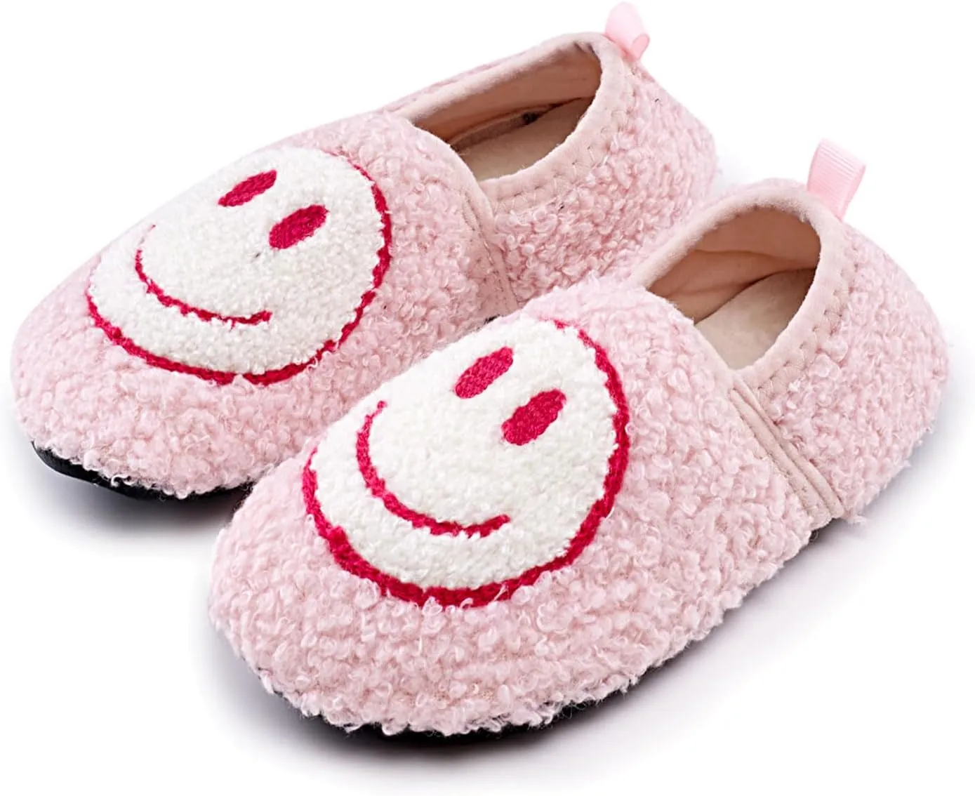 sharllen Smile Face Slippers Kids Girls Boys Plush Cute Warm Soft Happy Face Socks Slippers Shoes Fuzzy Cozy Non-Slip Toddler Slide Slippers for Little Big Kids Winter Indoor Outdoor