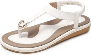 SHIBEVER Womens Sandals Summer Flat White Size 9