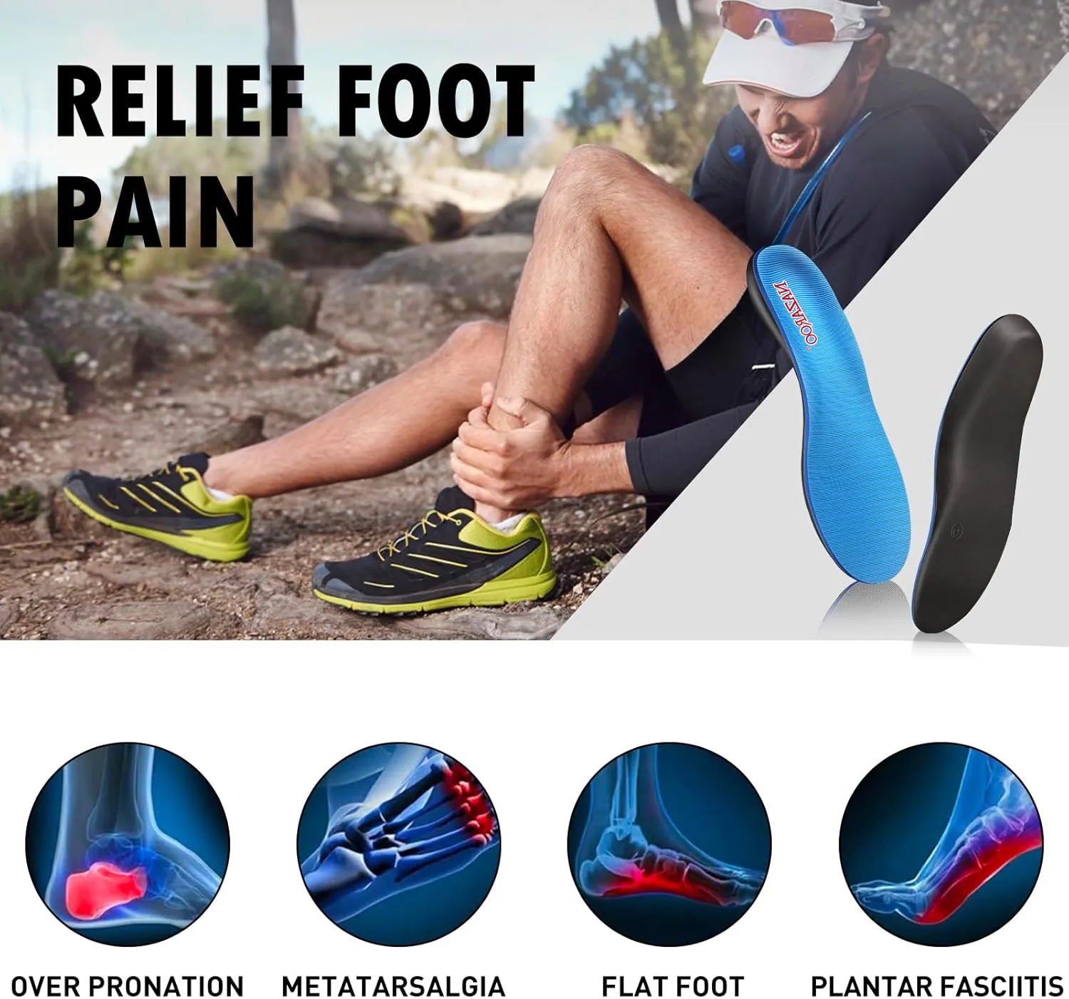 Shoe Insoles Arch Support Inserts Orthotic Insoles for Plantar Fasciitis, Flat Feet, High Arch, Pronation, Heel Spurs & Foot Pain