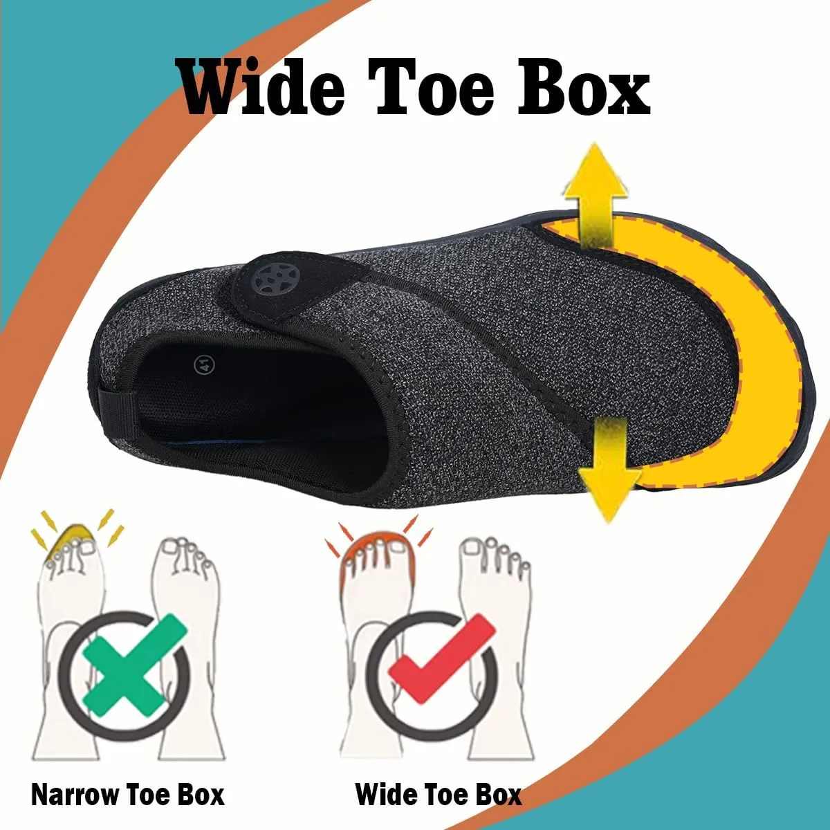 Sisttke Womens Mens Barefoot Slippers Wide Diabetic Shoes with Arch Support Orthopedic Adjustable Walking Slipper Arthritis Edema Swollen House Shoes Indoor Outdoor