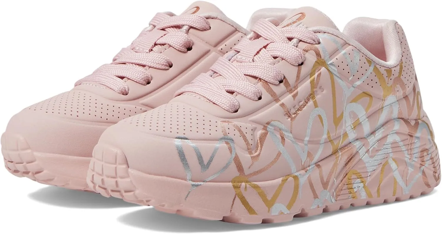 Skechers Girls' Uno Lite metallic Love
