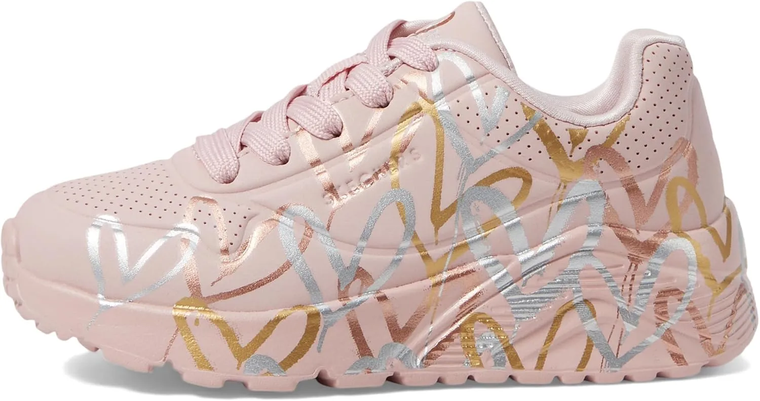 Skechers Girls' Uno Lite metallic Love