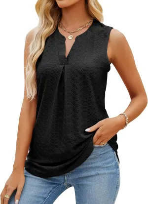 Sleeveless Tops for Women Dressy Casual Summer Blouses Trendy Eyelet Office Work Shirts