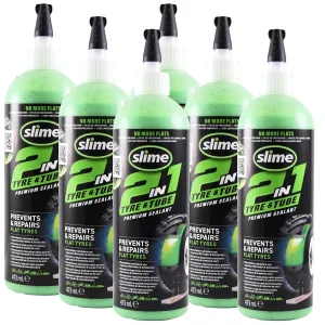 Slime 10193-6PK 2-in-1 Tire and Tube Sealant Puncture Repair Sealant, Premium, Prevent and Repair, Suitable for Non-Highway Tires and Tubes, Non-Toxic, Eco-Friendly, 6 x 16oz Bottles