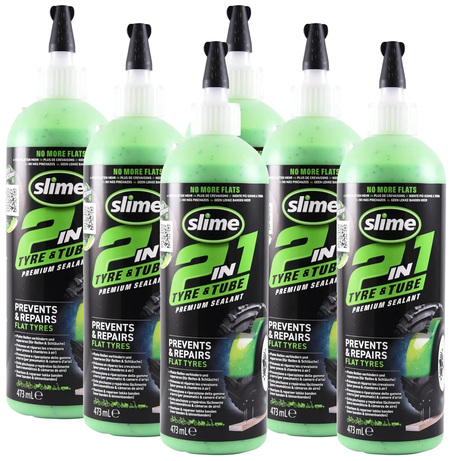 Slime 10193-6PK 2-in-1 Tire and Tube Sealant Puncture Repair Sealant, Premium, Prevent and Repair, Suitable for Non-Highway Tires and Tubes, Non-Toxic, Eco-Friendly, 6 x 16oz Bottles