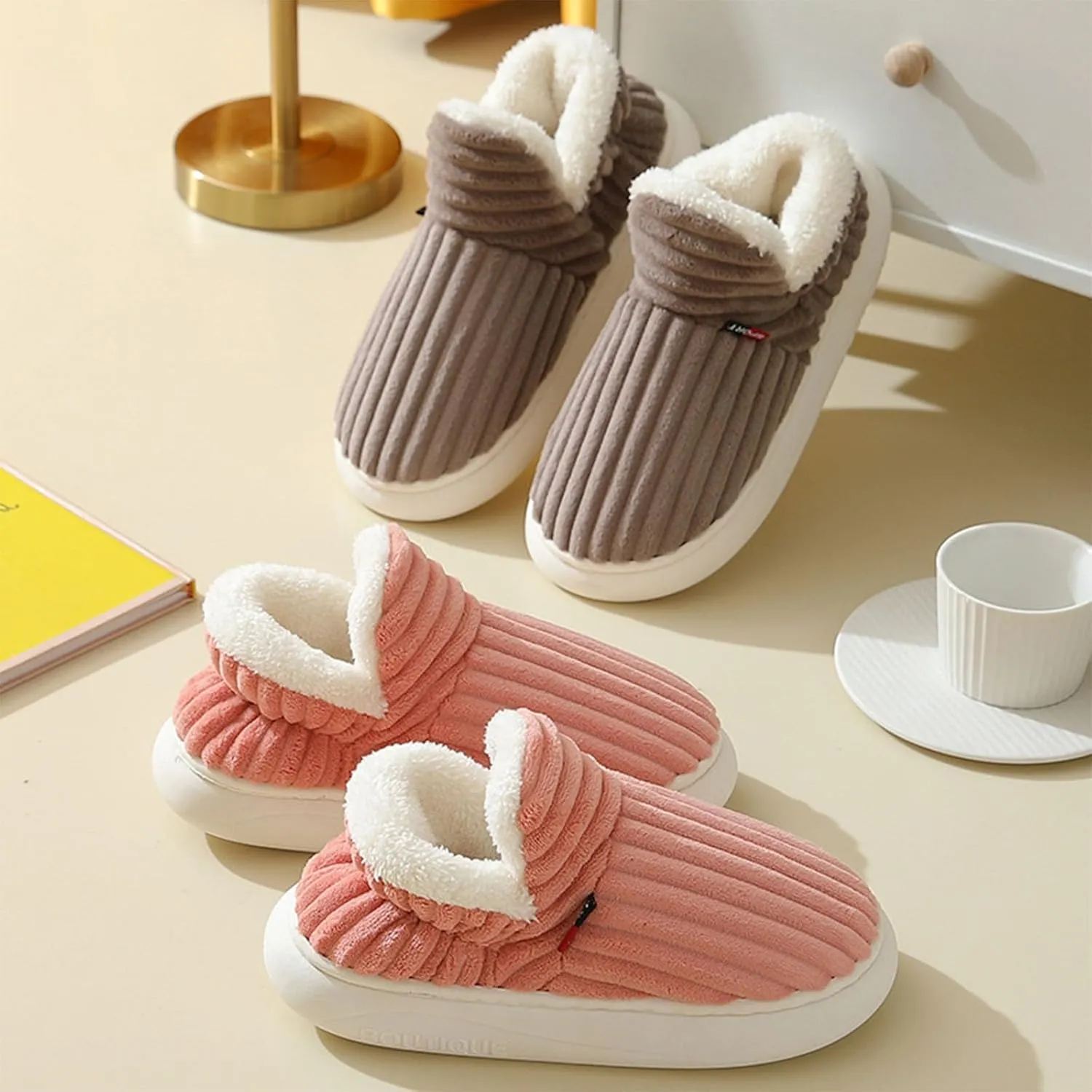 Slipper Booties Women Men, Pillow Warm Fuzzy House Cloud Slippers, Anti-Skid Cozy Plush Indoor Outdoor Thick Sole