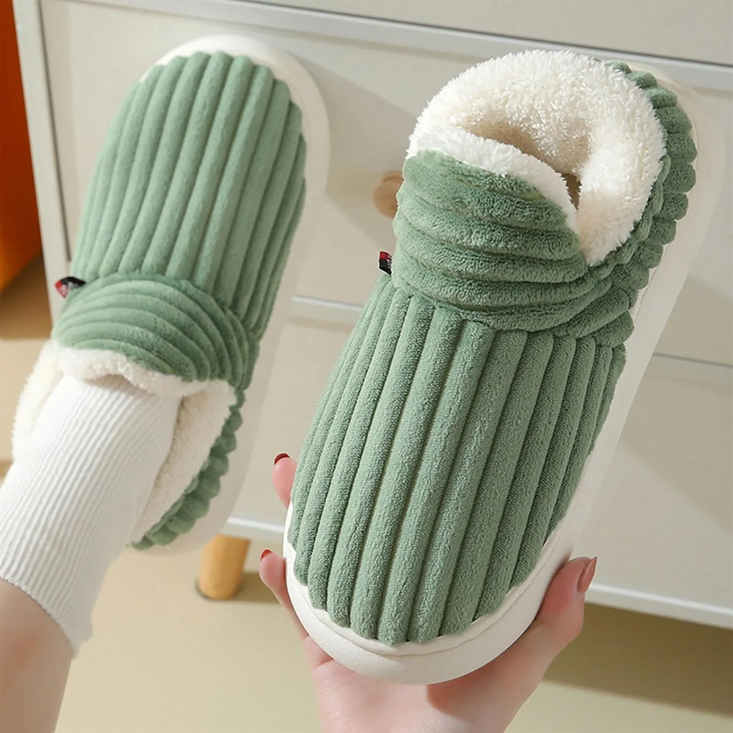 Slipper Booties Women Men, Pillow Warm Fuzzy House Cloud Slippers, Anti-Skid Cozy Plush Indoor Outdoor Thick Sole