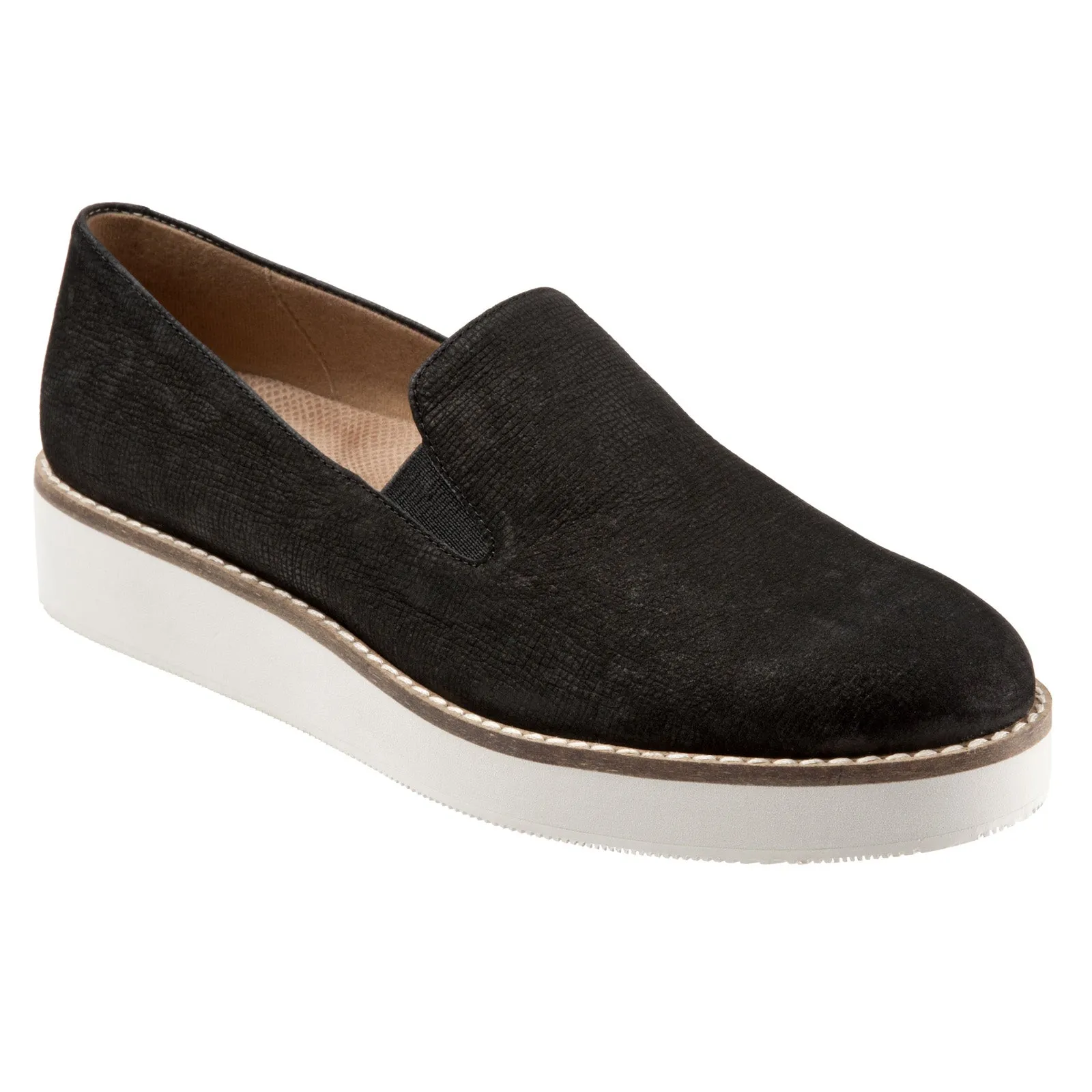 Softwalk Whistle S1810-001 Womens Black Wide Leather Loafer Flats Shoes