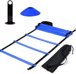 Speed Train Kit 19Ft Flat Ladder   10pcs Disc Cones Speed Training Ladder with Storage Bag for Athletic Training(Blue)