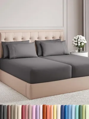 Split King 7 Piece Sheet Set - Comfy Breathable & Cooling - Soft Hotel Luxury Bedding Set with 8-16 Inch Deep Pockets - 1 Flat & 2 Fitted Sheet & 4 Pillowcases - Wrinkle Free & Easy Care - Dark Grey