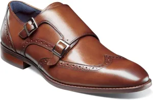 Stacy Adams Men's Karson Wingtip Double Monk Strap Loafer, Cognac, 10 Wide