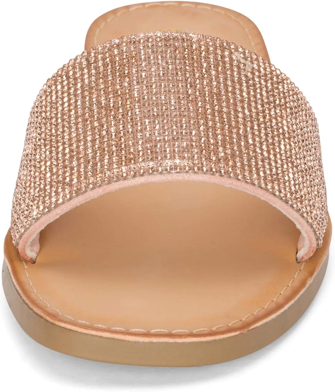 STYLISH S SAVVY - Womens Open Toe Flexible Soft Single Band Rhinestone Flat Sandals