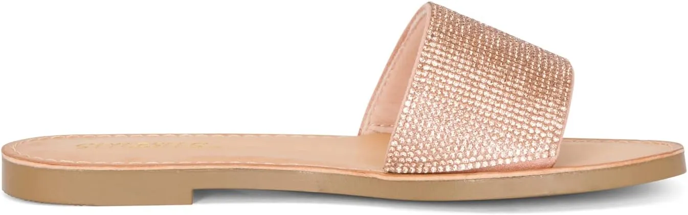 STYLISH S SAVVY - Womens Open Toe Flexible Soft Single Band Rhinestone Flat Sandals
