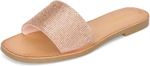 STYLISH S SAVVY - Womens Open Toe Flexible Soft Single Band Rhinestone Flat Sandals